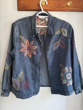 Vintage Alfred Dunner Blue Denim Jacket with Floral Lining